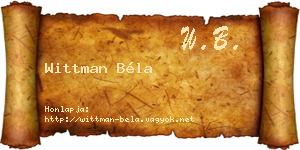 Wittman Béla névjegykártya